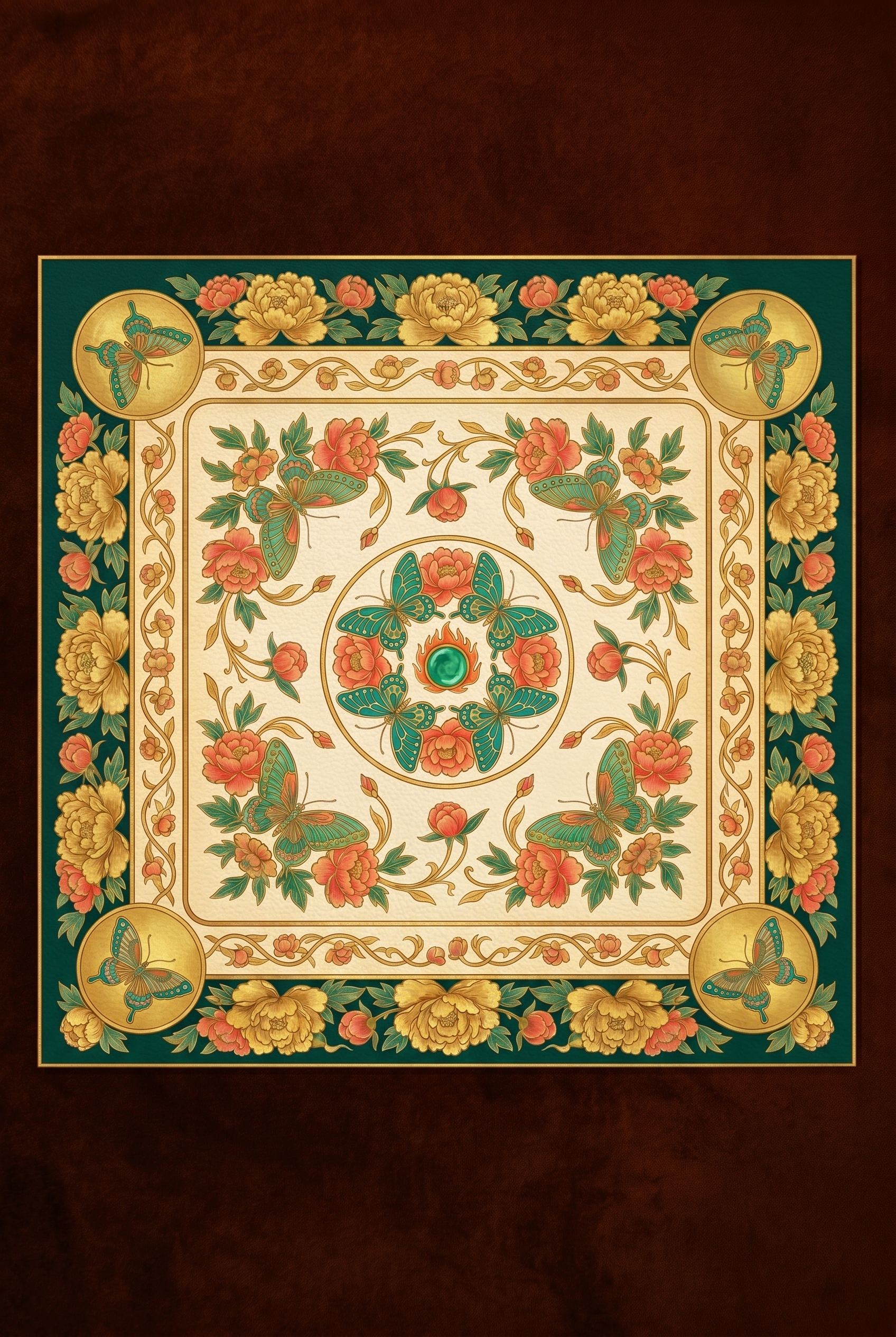 Jade Butterfly — cream and jade butterfly mahjong mat