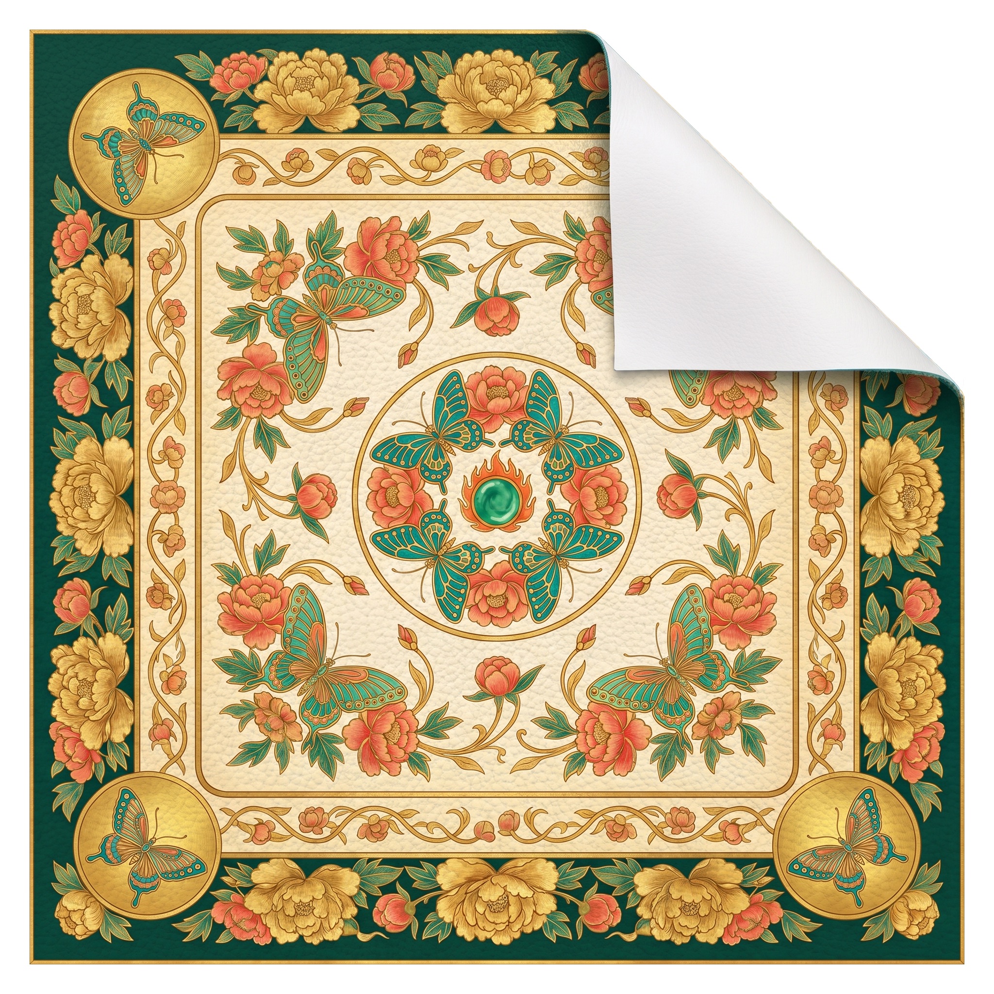 Jade Butterfly — cream and jade butterfly mahjong mat